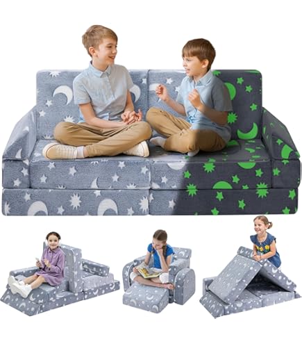 MeMoreCool Canapé De Jeu Pour Enfants, Canapé Modulaire Et Fauteuil Pour Enfants Pour La Salle De Jeux, Ensemble De Jeu Dépliable En 8 Pièces, Canapé Pour Enfants Avec Fonction Couchage Pour Filles