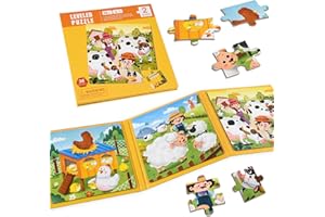 ASTARON Puzzles magnétiques pour Enfants, 12-16-20 pièces Puzzles d'apprentissage de la Ferme de Vache et de Poule pour Les Voyages en Voiture, Jouets de Voyage, activités en Avion pour Enfants