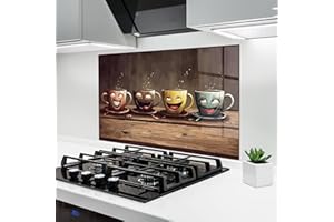 ARTHUB® Crédence de Cuisine en Verre 60x80 cm, Coffee Faces | Protection Contre Les éclaboussures, Revêtement Mural en Carreaux, Plaque en Verre, Verre trempé, Aliments, Café