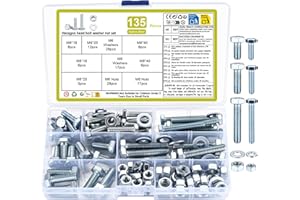 QJKEJI 135 Pièces Boulons Hexagonaux M6/M8 avec Écrous Rondelles - Kit Réparation Mécanique en Acier Carbone Noir pour Vélo Moto Auto (Zinc bleu et blanc)