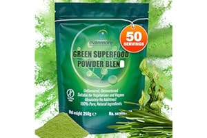 Super Greens Powder Blend - Vitamin Mineral Nutrient Rich - Immune System & Energy Boost - Vegan Vegetarian Superfoods Supplement Alkaline 100% Natural Gluten Free Detox- 250g 50 Servings, Evanmore