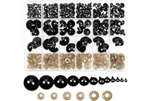TOAOB 150pcs 6 à 24mm Noir Yeux de Sécurité d'animaux en Peluche en Plastique Rond avec Rondelles pour Artisanat Bijoux DIY Fabrication de Poupée Marionnettes
