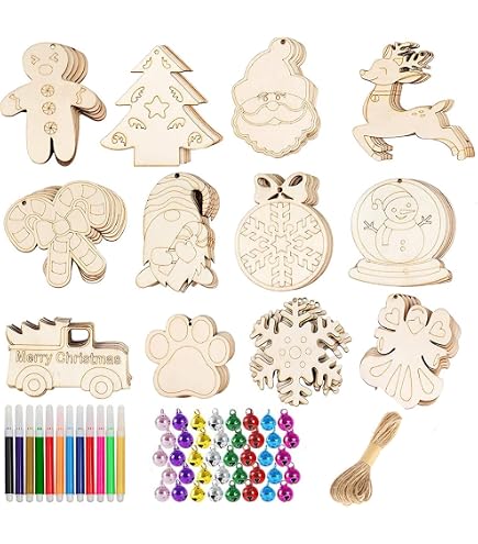 Kit 15 Carillons Éoliens En Bois à Peindre Noël - DIY Créatif Avec Pinceaux, Tubes & Ficelle, Idéal Enfants & Déco Festive