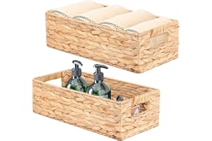 YheenLf Cestas Almacenaje, Cajas Tejida con Mango Robusta, Cestas Organizadoras para Organización y Almacenamiento Para Dormitorio, (Grande 37×16.5×11 cm, Pequeño 33×12.5×10 cm), Jacinto de Agua
