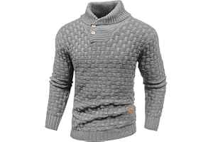 HYPESTFIT Mens Knitted Sweater Crew Neck Warm Long Sleeve Pullover Textured Ribbed Edge Top