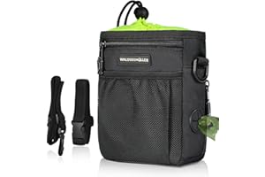 WALDSEEMÜLLER Dog Treat Pouch, Dog Walking Bag Treat Pouch for Dog Training with Multiple Pockets and Built-In Poop Waste Bags Dispenser, Adjustable Belt 3 Ways to Wear, Black