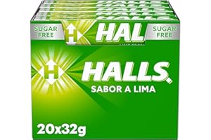 Halls Lima, Caramelo Sin Azúcar, Caja de 20 Sticks de 32 g
