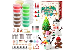 KISPATTI 24 Pack Modelling Clay Kit, DIY Air Dry Clay Snowman Christmas Tree Crafts for Kids with Charms & Tools, Christmas Crafts Gifts