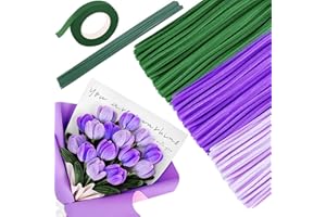 UNIANE 300 Stück Pfeifenreiniger Blumen Set, 20 Stück Grün Basteldraht, Klebeband, Pfeifenreiniger zum Basteln, Violett Tulpe Blumenstrauß Pfeifenputzer, Biegeplüsch 30cm Pfeifendraht zum Basteln