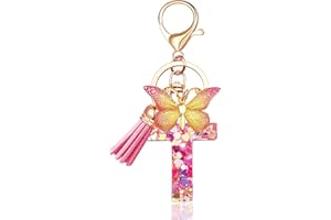 EnigmaDrops Keychains in the shape of Initial letters for Women Tassel Butterfly Pink Purple Cute Car Keyring for Wallet Purses Backpack A-Z