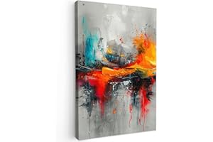 MuchoWow© Impression sur Toile Peinture 80x120 cm Tableau Mural Decoration Salon Reproductions de Tableaux Murale Moderne Art Moderne - Orange - Gris - Abstrait