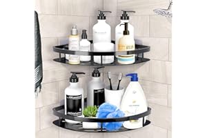 VAKOWOO Corner Shower Caddy, 2 Pack Shower Shelf Organiser No Drilling, Rustproof Self-Adhesive Bathroom Shower Storage Rack Wall Mounted, Black Bathroom Accessories for Bathroom, Kitchen, Toilet