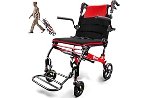 ‎WHLICKS Rollstuhl Faltbar Leicht 8,8kg mit Teleskopgriff, Reiserollstuhl Ultraleicht Faltbar Leichtgewicht, Tragbarer Transportrollstühle mit