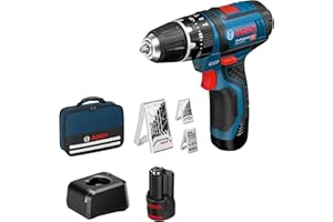 Bosch Professional 12V System taladro percusión batería GSB 12V-15 (Ø broca madera máx.: 19 mm, incl. 2 baterías 2.0Ah+cargador, 2 sets brocas, 1 set puntas, bolsa herramientas) - Set exclusivo Amazon