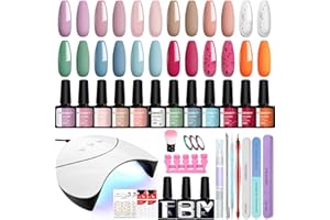 Gel Nail Kit, Phoenixy 12 Colours Soak Off Gel Nail Polish Set with Lamp Starter Kit 8ml Nails Polishes Manicure Kit Gift Set for Women