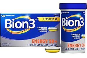 BION 3 Bion3 Energy 50+ Comprimidos Multivitamínicos con Probióticos, Complemento Alimenticio, Energía Física y Mental¹, Vitamina C, D, A, Complejo B, Hierro