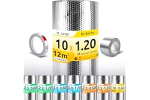 OPTIMER SYSTEM AISLANTE TERMICO REFLEXIVO MULTIUSOS | Reduce el Frio y el Calor | Rollo Aislante Termico para Ventana, Radiador, Pared, Suelo, Techo, Coche, Garaje,Camper(10x1.20m | 12m² + 2 cintas adhesivas)