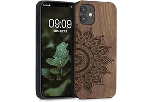 kwmobile Carcasa Compatible con Apple iPhone 12 Mini Funda - Funda de Madera de Nogal con Bumper antigolpes - Sol Naciente