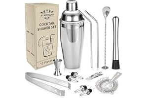 AYAOQIANG Cocktail Shaker Set Edelstahl 13-Teiliges Cocktail Bar Set Bar Zubehör Cocktail Set 750 ML, Barzubehör Werkzeug Party Essential cocktailshaker Alkoholausgieße, Stößel, Jiggr
