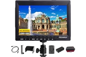 FEELWORLD FW759 Monitor da campo per fotocamera da 7 pollici, monitor da campo per DSLR 1280X800 IPS con messa a fuoco Full HD Video 4K Uscita ingresso HDMI Batteria 2800mAh Custodia di stoccaggio