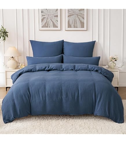 Parure De Lit Demi-lin 220x240 Cm - Housse De Couette + 2 Taies 65x65 Cm - Douce, Respirante, Avec Fermeture éclair - Bleu