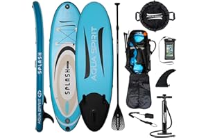 Aqua Spirit Splash Inflatable Stand Up SUP 9’ x 31” x 6” Beginners Paddle Board For Kids/Children/Junior/Small Adults With Accessories, Paddle, Pump, Back Pack, Leash, 2 Year Warranty