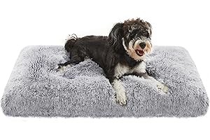 FEANDREA Legowisko dla psa, poduszka dla psa, długi plusz, 80 x 50 cm, miękka wyściółka, można prać w pralce, wielofunkcyjny, przenośny, jasnoszary PGW201G01