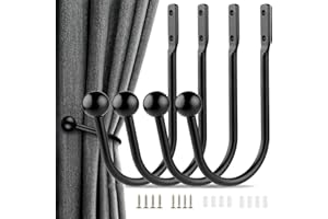 FYCHUO Curtain Tie Backs Hooks 4 Pack Black Curtain Holdbacks Elegant Curtain Tiebacks Metal Tie Back Hooks for Curtains Holder Wall Hooks with Screws