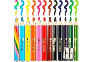TinyGeeks Jumbo Pencils - 12 Triangle Short Colored Pencils for Kids and Rainbow Pencil + Sharpener - Perfect for Preschool, Toddlers and Beginners + Recommended by Teachers & Experts