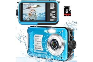 YISENCE Caméra sous-marine étanche 10FT 1080P Full HD 30MP Caméra sous-marine 16X Zoom numérique avec une carte de 32 Go Appareil photo numérique anti-shake Bleu