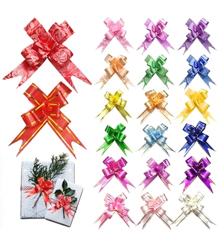 Grands Nœuds Cadeaux Dorés à Tirer - Lot De 20 - 26x23,5cm - Pour Emballage Mariage, Noël, Anniversaire