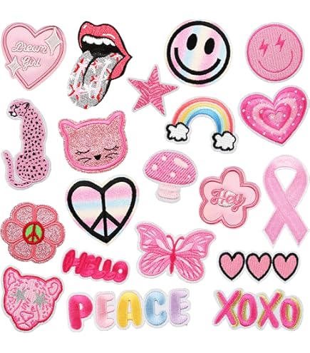 YZROHYI 20 Pièces Écusson à Coudre Rose,Écusson Brodé à Coudre,Patch