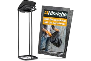 Hinrichs Sopsäcksställ 120L - Höjdjusterbar Sopsäckshållare med Lock & Klämring för 120L Sopsäckar - Sopsäckshållare med Lock inkl 2x 120L Soppåsar - Gult Påsställ