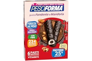 Pesoforma Barrette Cioccolato Fondente e Cuore di Mandorla, Pasto sostitutivo per il controllo del peso, Barrette proteiche, Barrette per restare in forma, Solo 234 calorie, 12x31g