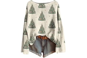 GENERIC Women's Christmas Jumpers Xmas Tree Print Ladies Tops Funny Christmas Jumpers for Women UK Boho Sweatshirt Xmas Pullover
