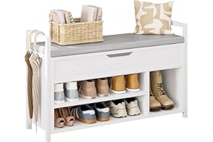 ‎IRONCK IRONCK Schuhbank mit Sitzfläche, Sitzbank mit Stauraum, Schuhschrank, offene Fächer, Metall Rahmen, Kunstleder, 130kg belastbar, Schuhregal für Eingang,Flur,Wohnzimmer,Schlafzimmer (Weiß)