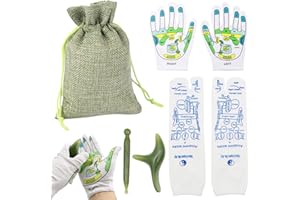 VEGCOO Juego de calcetines y guantes de reflexología, masaje de pies y manos con herramientas, calcetines y guantes de masaje marcados de acupunto, talla 40-45 para hombre (verde)