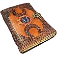Urban Leather Lapis 3 Celtic Moon Journal for Men Women to Write in, Brown Book of Shadows Witchcraft Wiccan Spellbook Drawing Sketchbook, Thick Deckle edge Pages