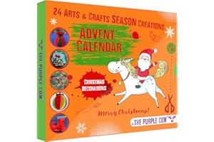 PC THE PURPLE COW 2025 Christmas countdown advent calendar. beautiful DIY arts & crafts ornaments & decorations handmade by your kids. 24 days, all the season decorations for the Christmas tree and table.