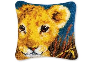 Coopay Latch Hook Kissen Kit, Tier Knüpfkissen Set für Anfänger Erwachsene oder Kinder zum Selber Knüpfen, DIY Knüpfteppich Knüpfpackung, Kleiner Löwe, Knüpfhaken Set 43 x 43 cm