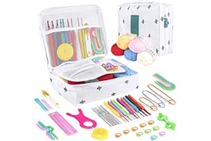 Qianyou Trapillo para Crochet,Kit de Ganchillo,Kit de Tejer para Principiantes, Kit de Punto de Cruz para Adultos,con Ganchos 0.6mm-6mm, Hilo,Tijeras,Regalo de Invierno,Kit de Bordado para Adultos