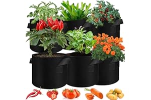 XRR Sacs de Plantation, Lot de 6 5 Gallons Sacs de Plantation Etanche de Jardin Sac à Plantes en Textile Non-Tissé pour Fleurs, Pommes de Terre, Tomates, Légumes, Respirant (20L Noir)