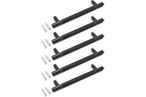 BSM MARKETING Maniglia a T zigrinata nera moderna da cucina, armadietto, cassetti, barra e maniglia per porta, finitura opaca (5, 96 mm)