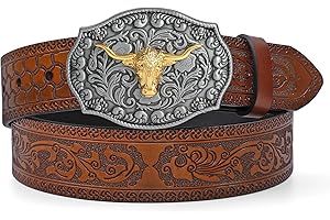 LEACOOLKEY Western pasek dla mężczyzn i kobiet, kowbojski, tłoczony, grawerowany, skórzany pasek z klamrą do dżinsów, spodni, rodeo