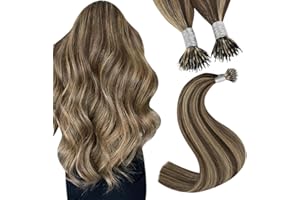 Youngsee Nano Hair Extensions Brown Nano Beads Hair Extensions Dark Brown Highlights Caramel Blonde Nano Ring Hair Extension Brown Hair Extensions Nano Tip Pre Bonded Hair Extensions 14 inch 1g/s 50g
