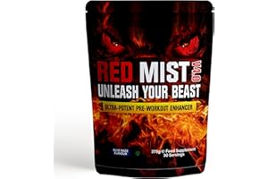 Boditronics RED Mist V4 375g Pre Workout Supplement with Citrulline Malate, Beta Alanine, Taurine, L-Arginine AKG, Creatine HCl, L-Tyrosine, Caffeine and Pine Bark Extract |Pre-Workout Powder