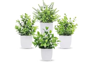 BTSD-home 4 Pack Fake Plants Artificial Plants Indoor Small Faux Plastic Greenery for Bathroom Office Home Desk Table Shelf Decor(Green)
