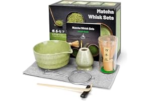 GUIGA 7PCS Matcha Japanese Ceremony Kit, Bamboo Spoon, Bamboo Scoop, Whisk Holder, Matcha Box for Tea Ceremony, Drink