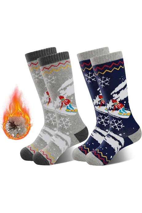 ANTSANG 3 Paires Chaussettes Ski Enfant Laine Mérinos Chaudes Épaisses Haute Genou