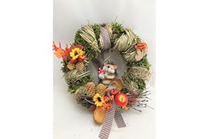 ‎SMALL-PREIS Table or Door Wreath Round Diameter 28 cm – Wreath Made of Natural Materials with Hedgehog Sitting – Spring – Summer – Autumn as Welcome Greeting (Art. 816)